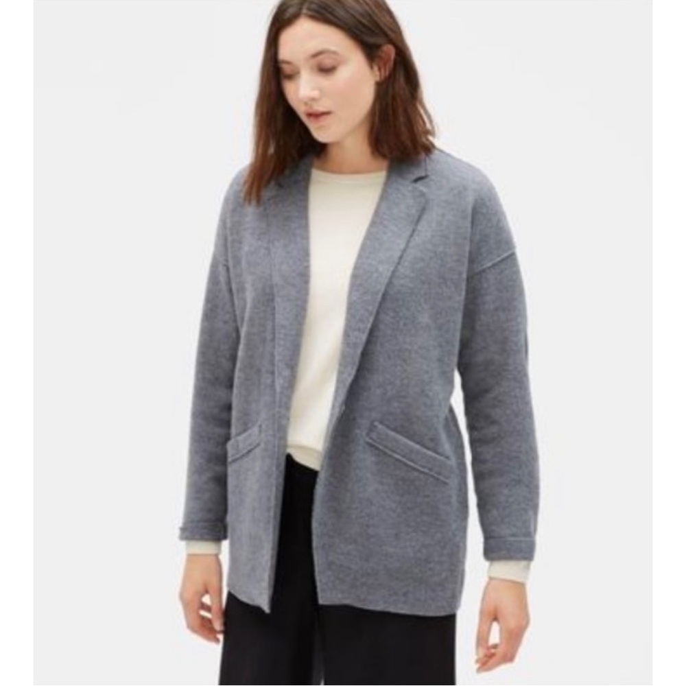EILEEN FISHER Boiled Wool Notch Collar Jacket Gray size XS